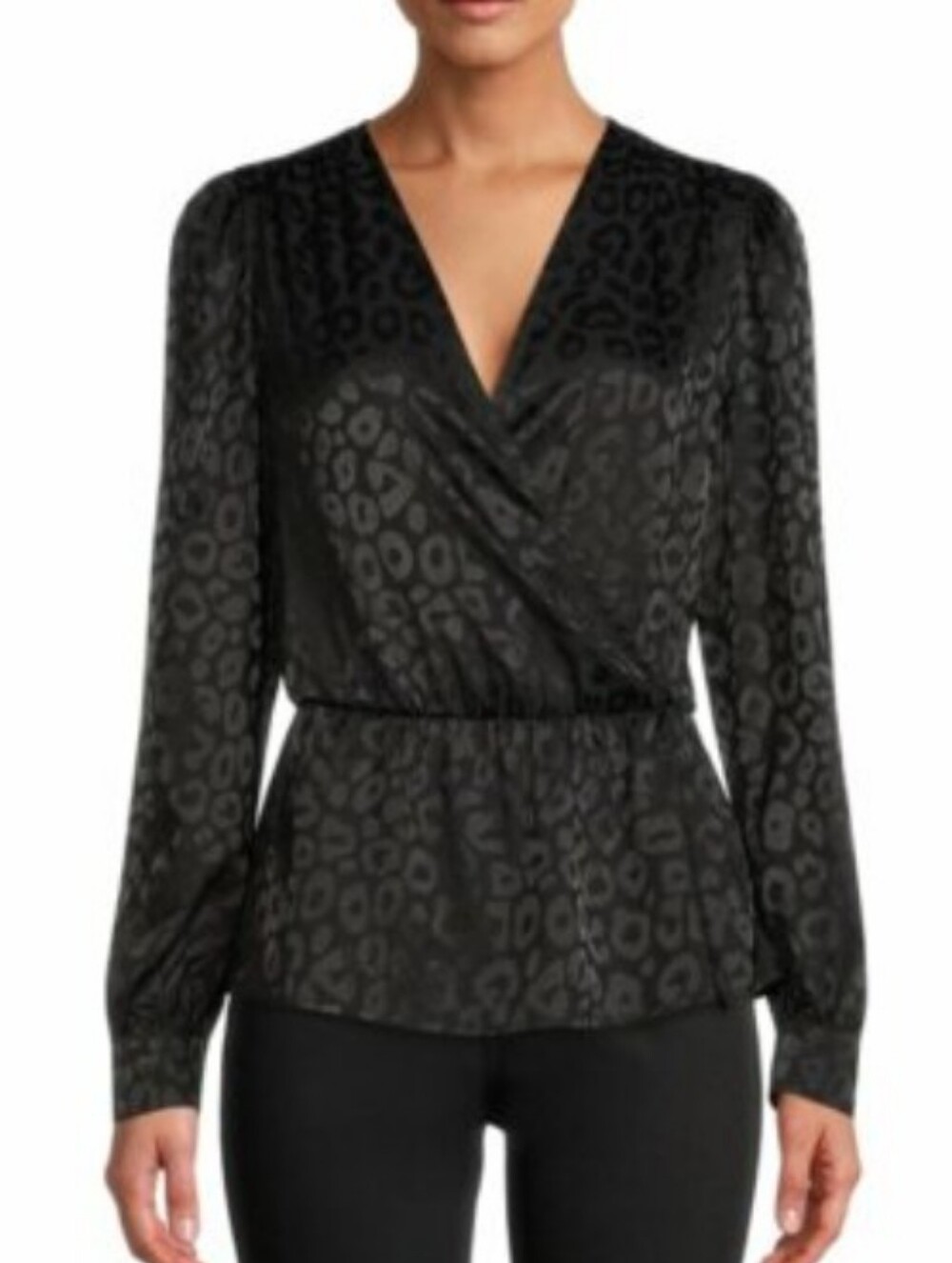 No Boundaries Black Jacquard Surplice Peplum Blouse